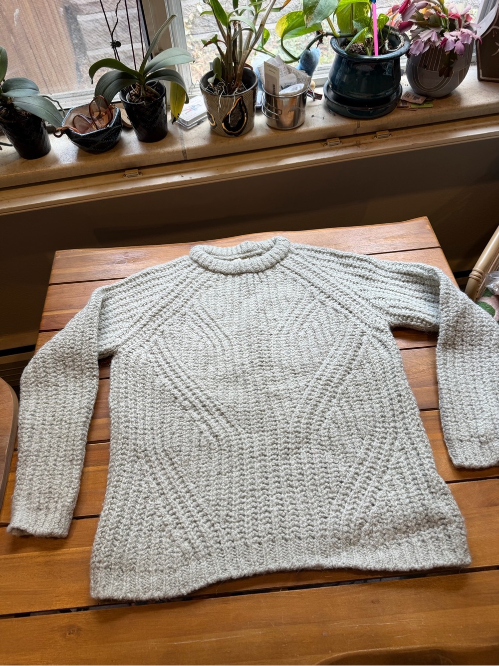 Babaa Light Gray Crewneck Textured Knit Sweater